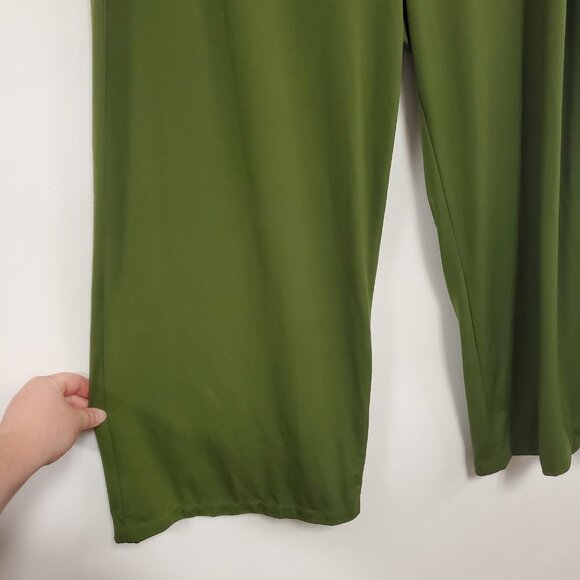 Bob Mackie Womens Wide Leg Pull On Pants Size 1X Petite Green Artsy Stretch - Picture 2 of 13